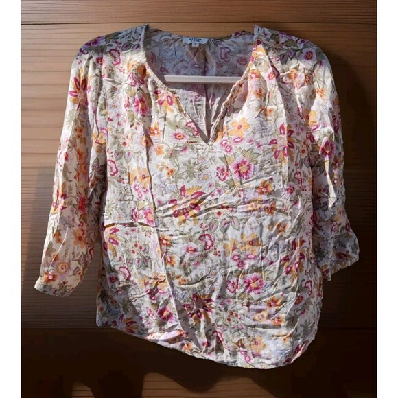 Marina Luna Womans Top Blouse Fall Floral Size Small S Thin Cream Yellow Autumn - Picture 1 of 10